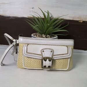 Coach Legacy Straw and Leather Wristlet